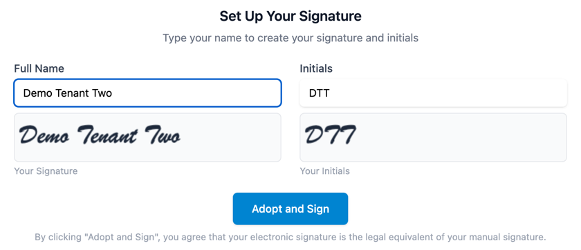 DocRunner signer screen for setting up a signature and initials