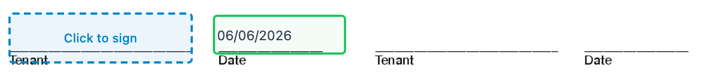 A DocRunner signature field reading Click to sign beside a completed date field
