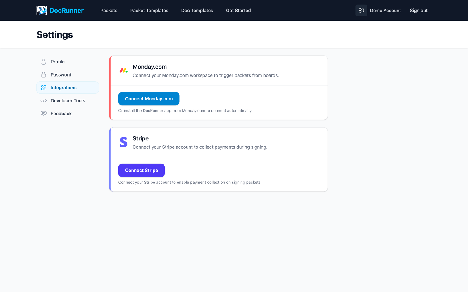monday.com integration settings