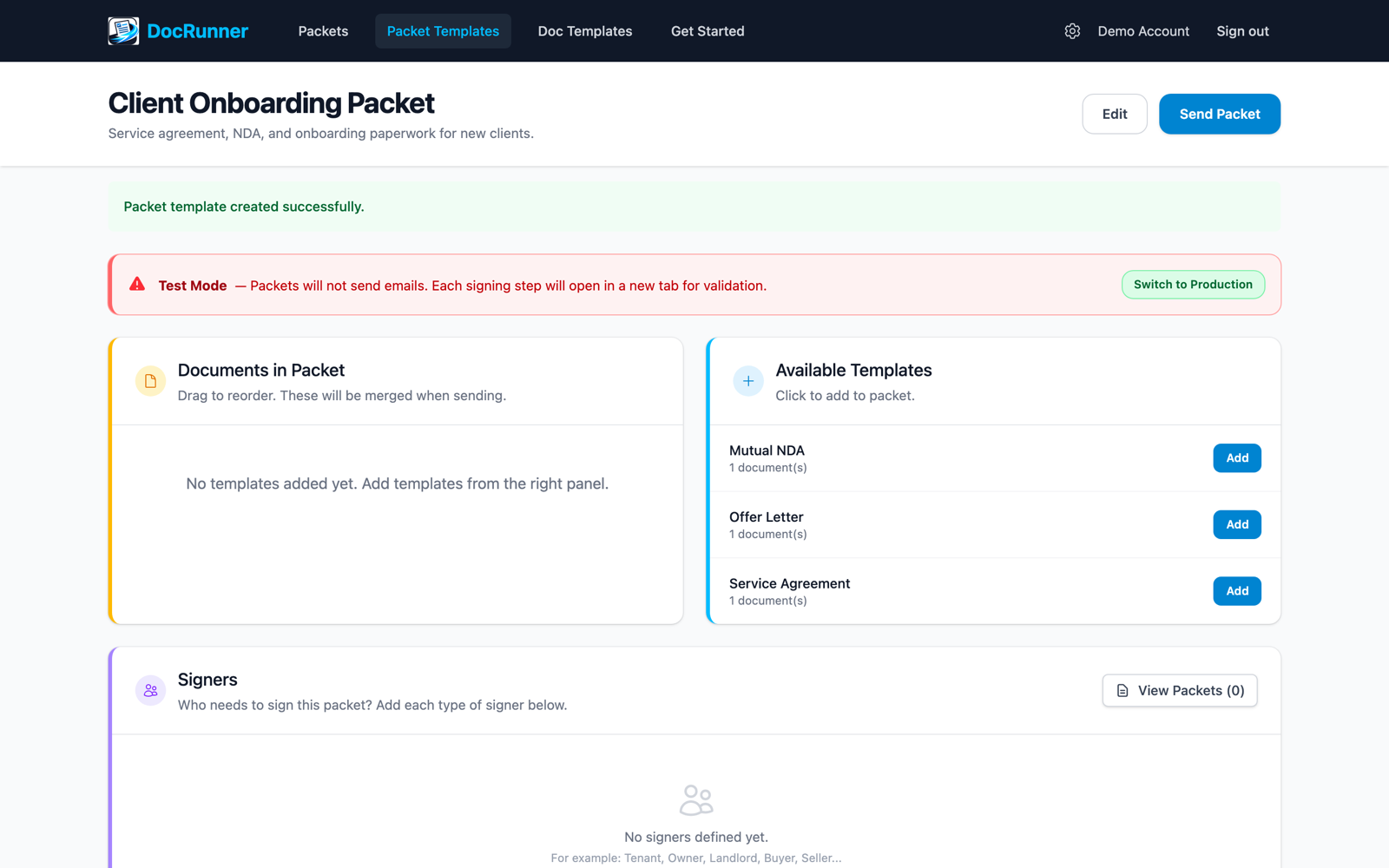 DocRunner packet template editor